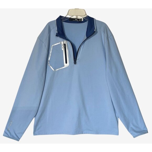 New RLX Ralph Lauren Blue  1/4 Zip Stretch Wicking Golf Shirt Pullover Jersey - Picture 1 of 9